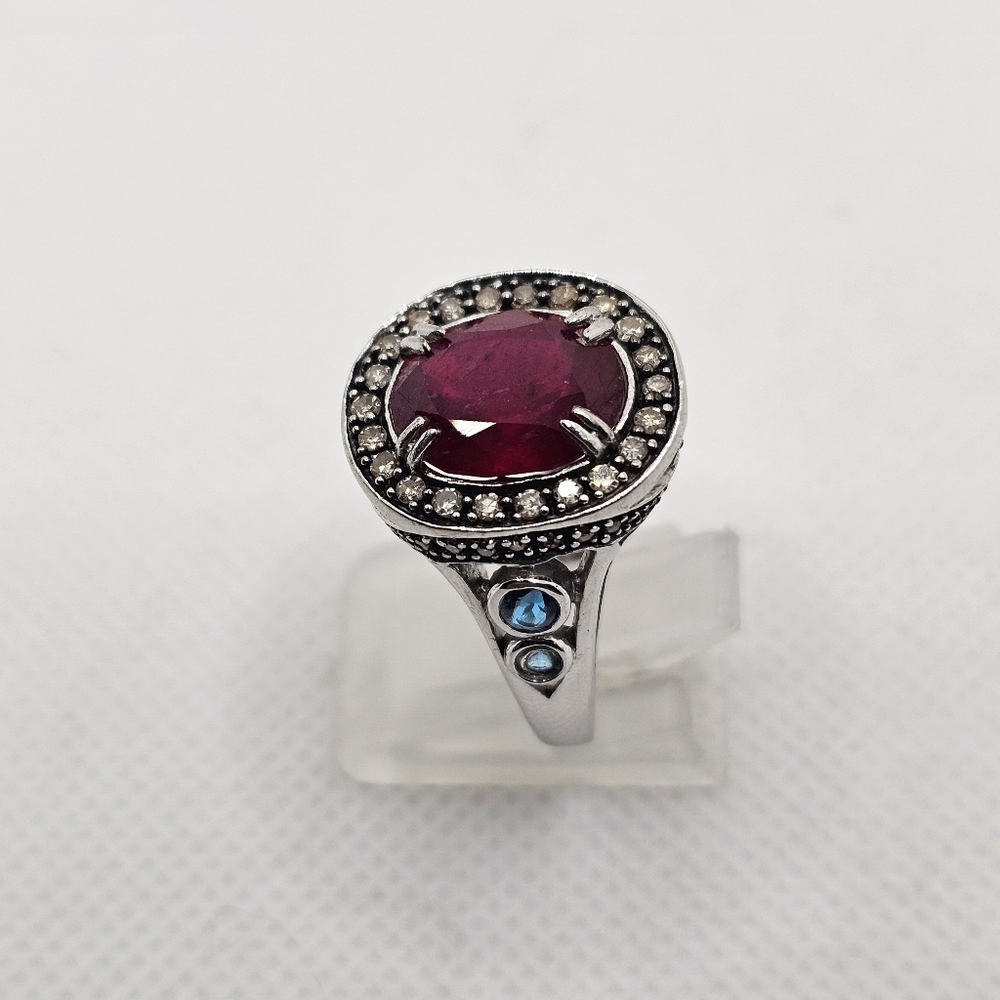 Genuine Rarities Carol Brodie Ruby, Champagne Diamonds & Blue Topaz Sz 7.75 - Picture 15 of 17